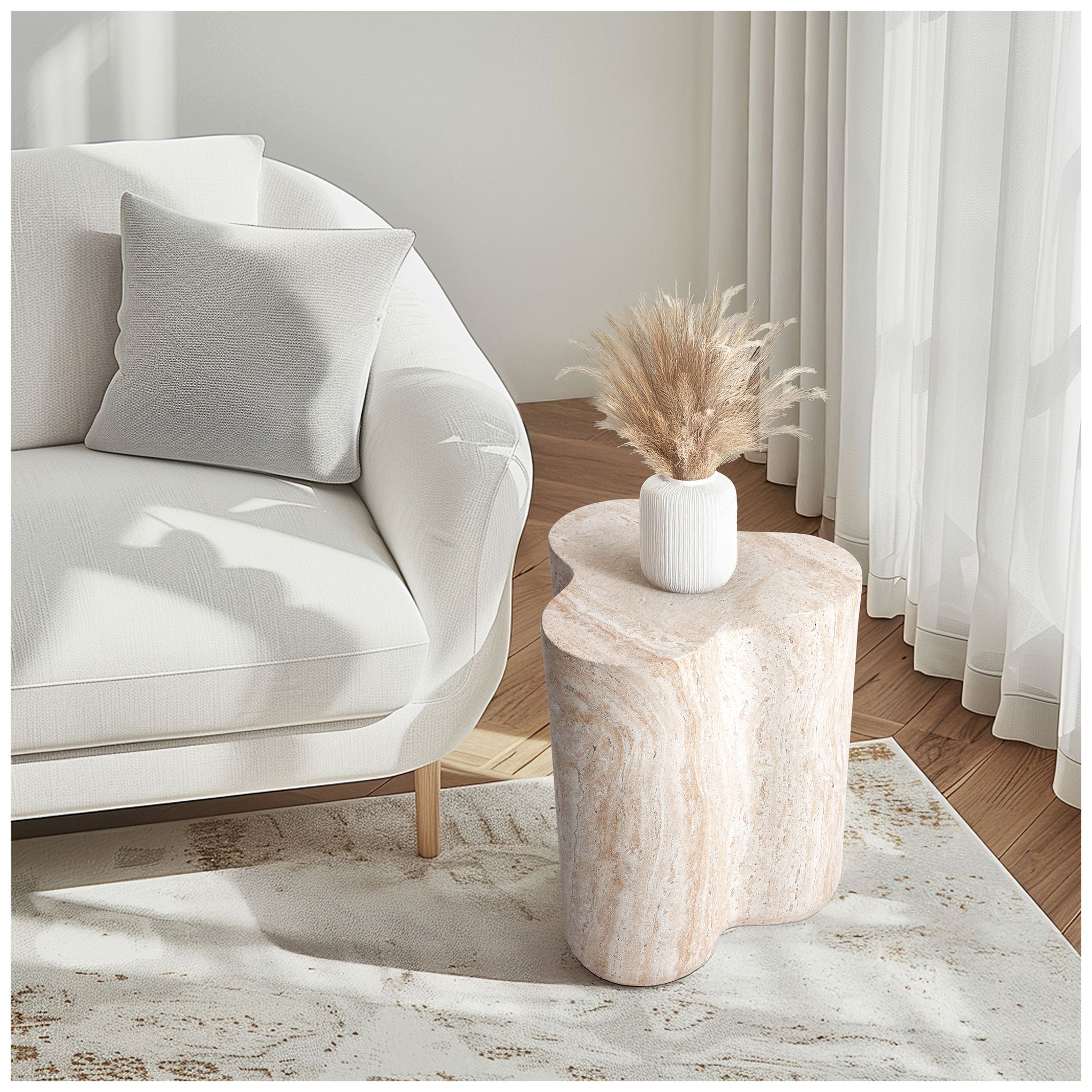 Image 7 Clover Travertine Stone Finish Italian Design MgO Side Accent Table more views