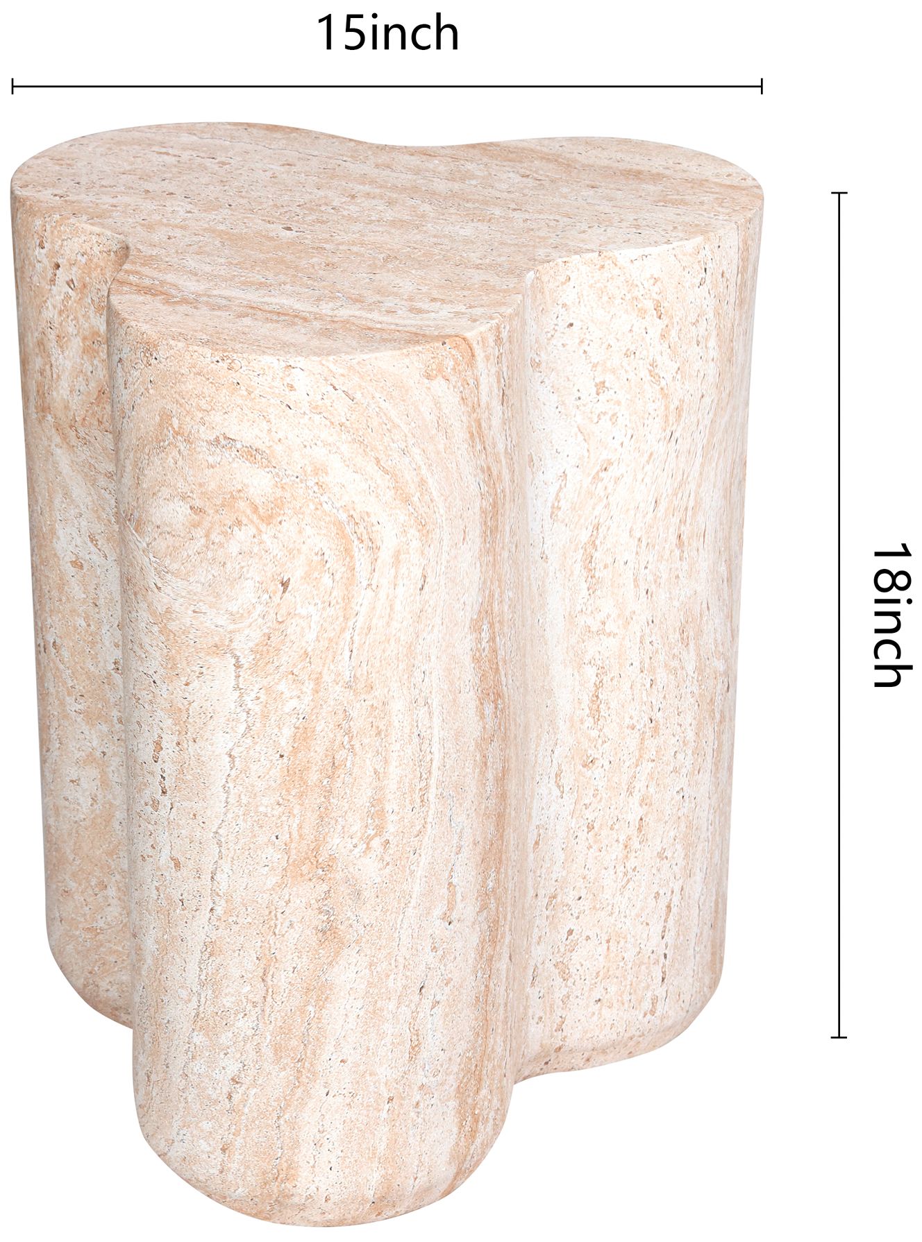 Clover Travertine Stone Finish Italian Design MgO Side Accent Table