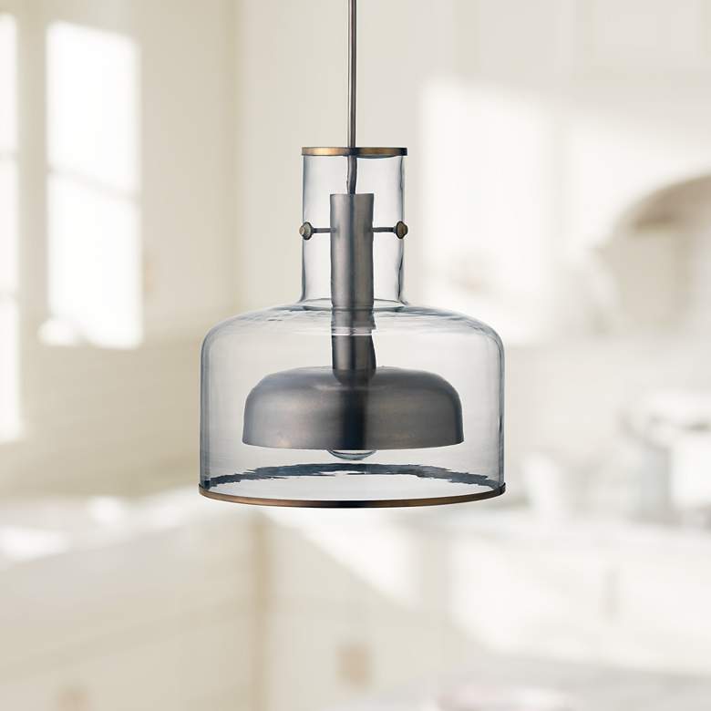 Image 1 Clyde 14 1/4" Wide Clear Glass with Gun Metal Pendant Light