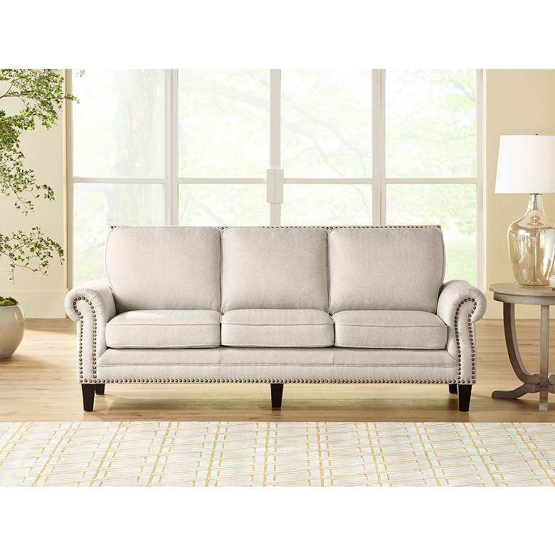 Image 2 Clyde Park 85 inch Wide Oslo Linen Nailhead Trim Traditional Sofa