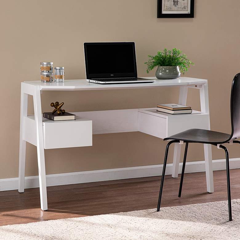 Image 1 Clyden 48 1/4 inch Wide White Wood 2-Drawer Writing Desk