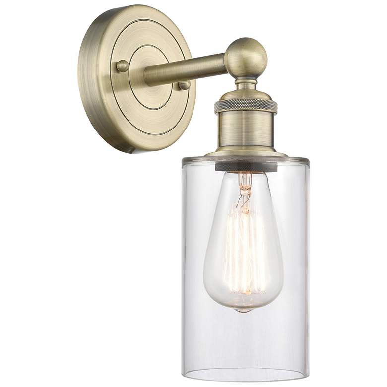 Image 1 Clymer 11.38"High Antique Brass Sconce With Clear Shade