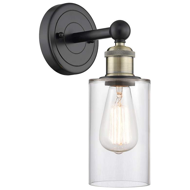 Image 1 Clymer 11.38"High Black Antique Brass Sconce With Clear Shade