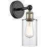 Clymer 11.38"High Black Antique Brass Sconce With Clear Shade