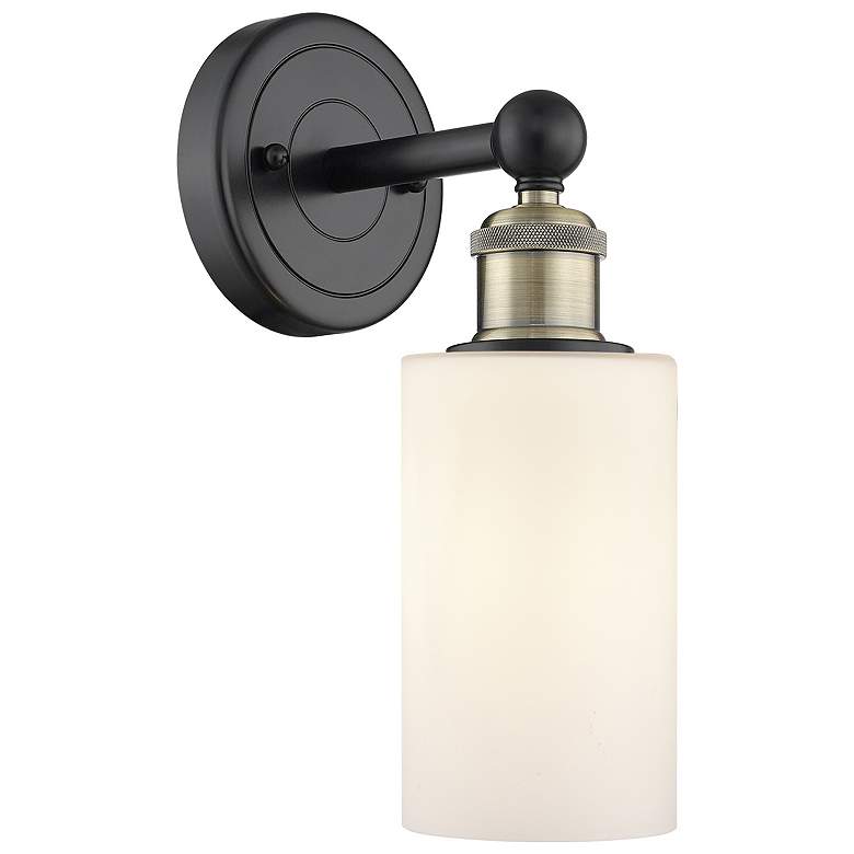 Image 1 Clymer 11.38"High Black Antique Brass Sconce With Matte White Shade