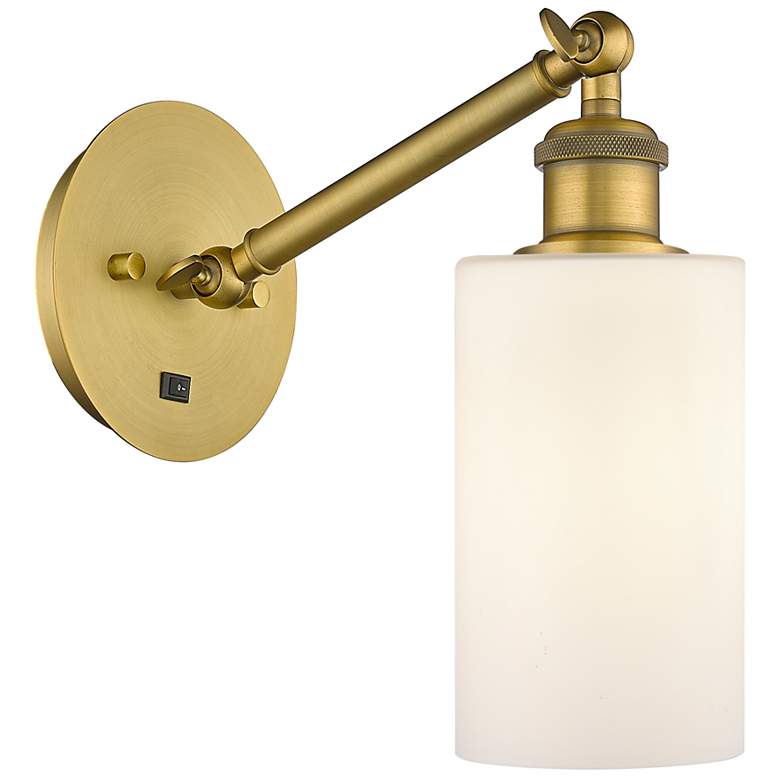 Image 1 Clymer 11 3/4"H Brushed Brass LED Wall Sconce w/ White Glass