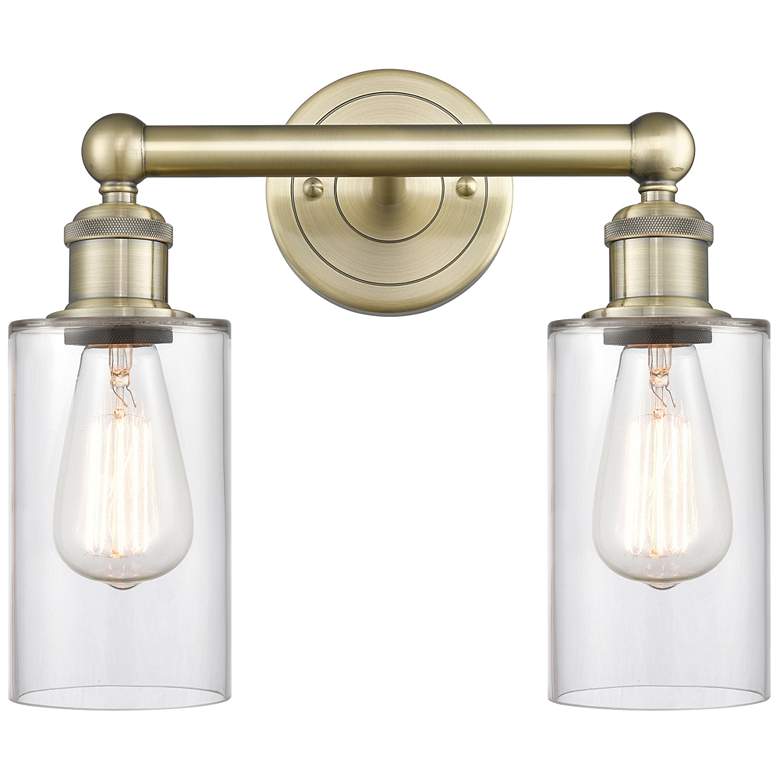 Image 1 Clymer 12.88" Wide 2 Light Antique Brass Bath Vanity Light With Clear
