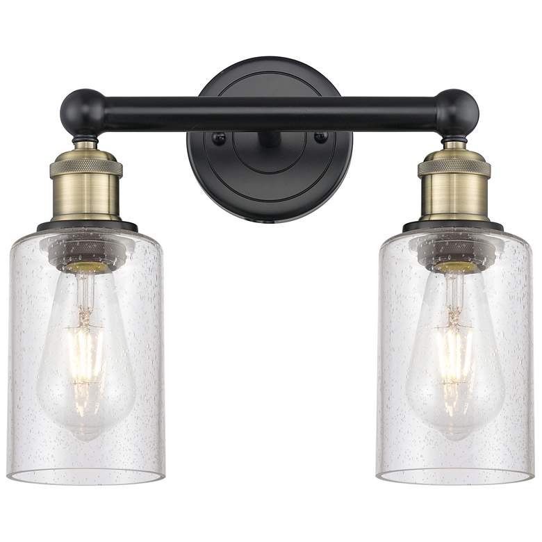 Image 1 Clymer 12.88" Wide 2 Light Black Brass Bath Vanity Light With Seedy Sh