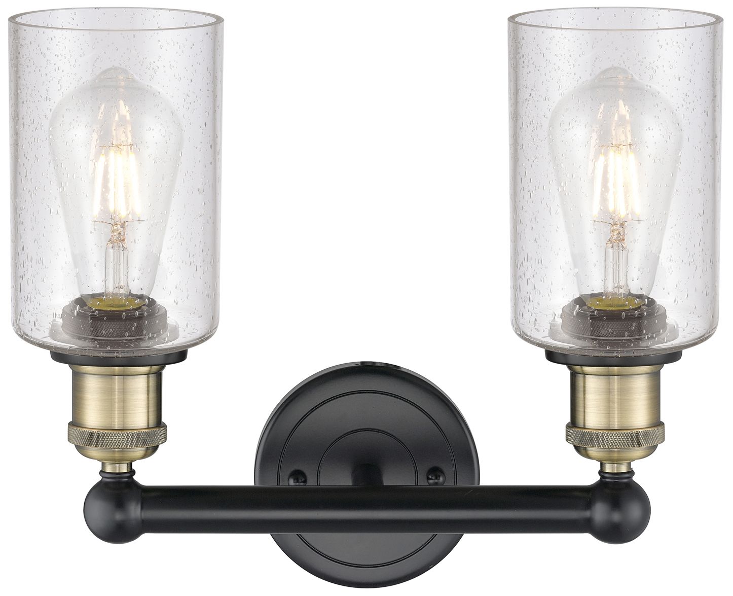 Image 2 Clymer 12.88" Wide 2 Light Black Brass Bath Vanity Light With Seedy Sh more views