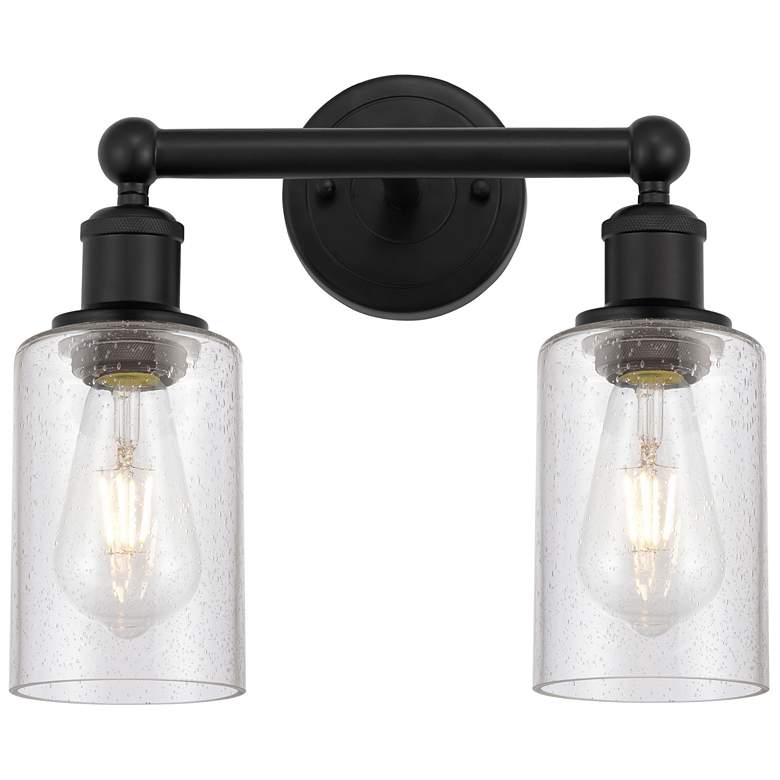 Image 1 Clymer 12.88" Wide 2 Light Matte Black Bath Vanity Light With Seedy Sh