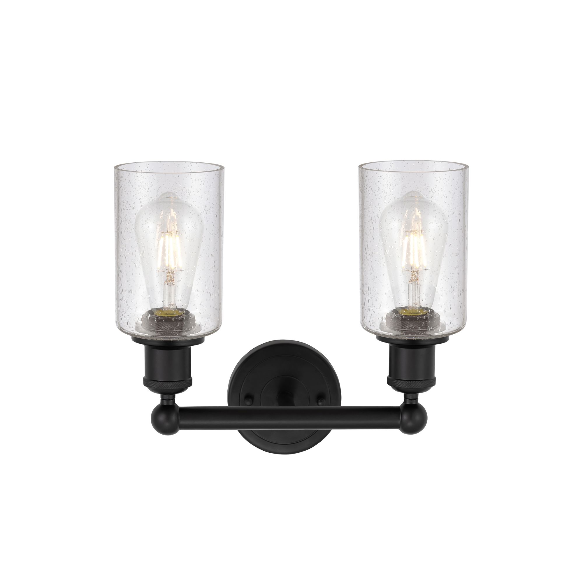 Image 2 Clymer 12.88" Wide 2 Light Matte Black Bath Vanity Light With Seedy Sh more views