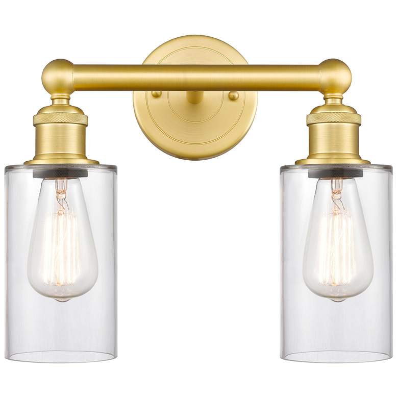 Image 1 Clymer 12.88" Wide 2 Light Satin Gold Bath Vanity Light With Clear Sha