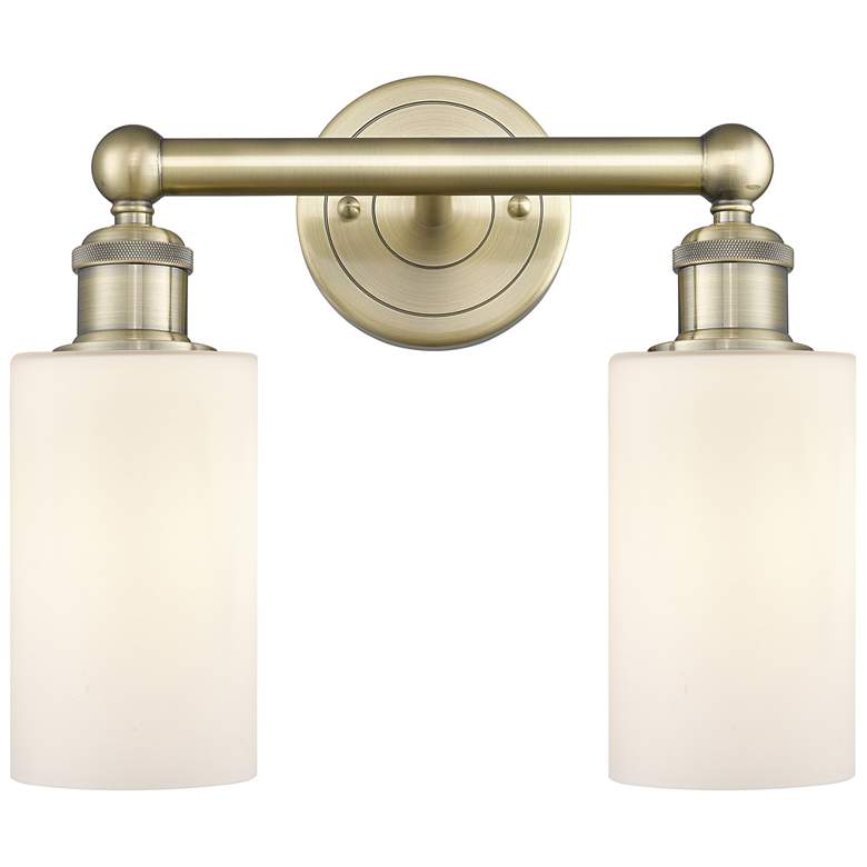 Image 1 Clymer 12.88"W 2 Light Antique Brass Bath Vanity Light With White Shad