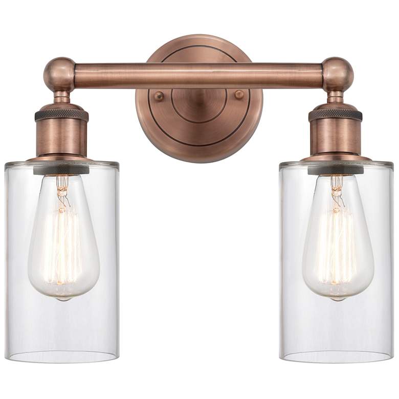 Image 1 Clymer 12.88"W 2 Light Antique Copper Bath Vanity Light With Clear Sha