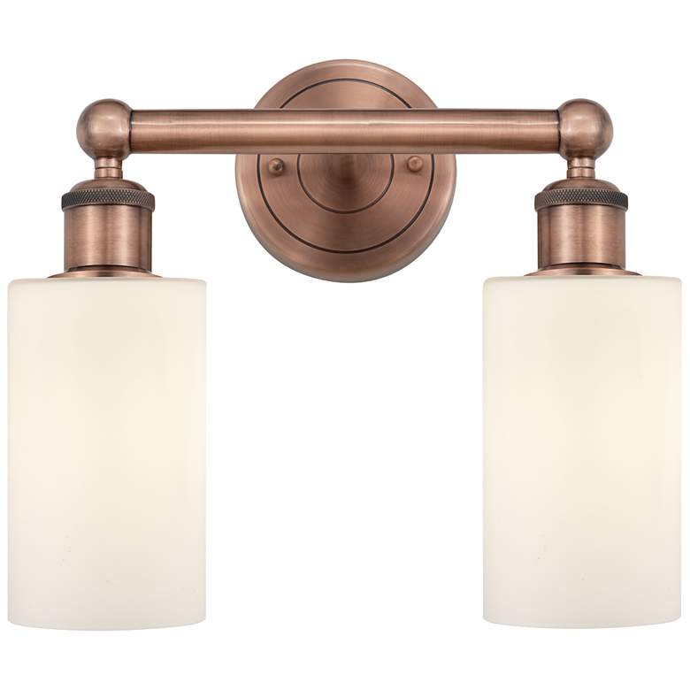 Image 1 Clymer 12.88"W 2 Light Antique Copper Bath Vanity Light With White Sha