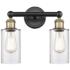 Clymer 12.88"W 2 Light Black Antique Brass Bath Light With Clear Shade