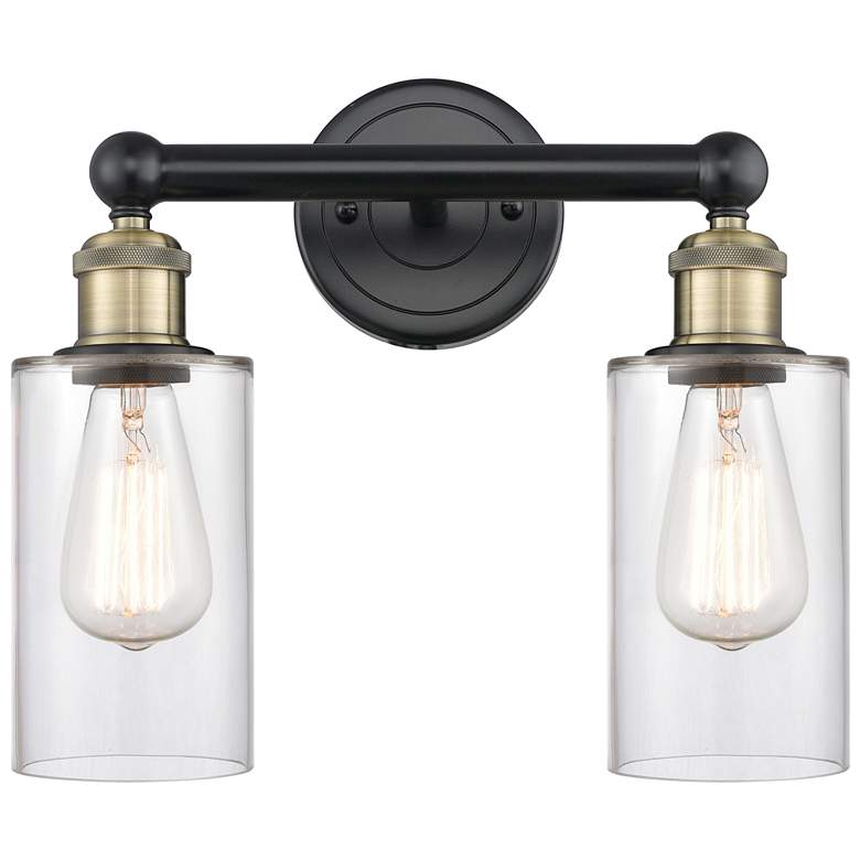 Image 1 Clymer 12.88"W 2 Light Black Antique Brass Bath Light With Clear Shade