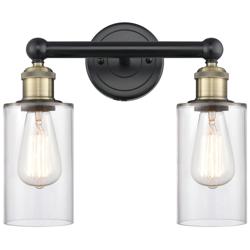 Clymer 12.88&quot;W 2 Light Black Antique Brass Bath Light With Clear Shade