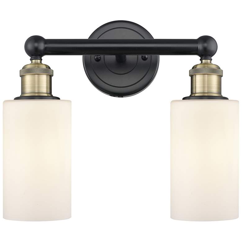 Image 1 Clymer 12.88"W 2 Light Black Antique Brass Bath Light With White Shade