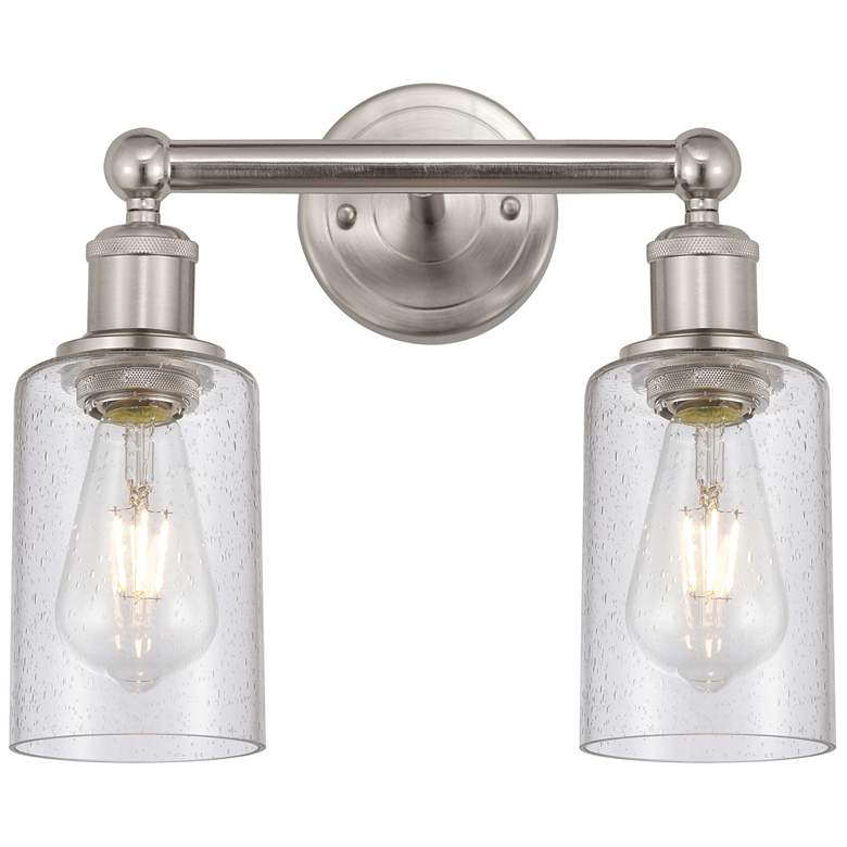 Image 1 Clymer 12.88"W 2 Light Brushed Satin Nickel Bath Light w/ Seedy Shade