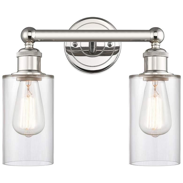Image 1 Clymer 12.88"W 2 Light Polished Nickel Bath Vanity Light With Clear Sh
