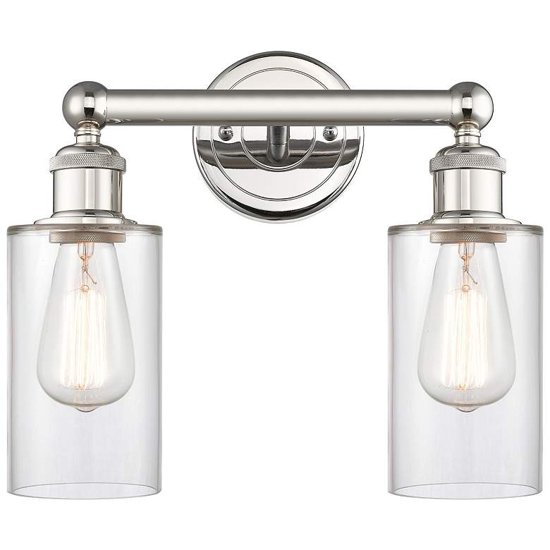 Image 1 Clymer 12.88 inchW 2 Light Polished Nickel Bath Vanity Light With Clear Sh