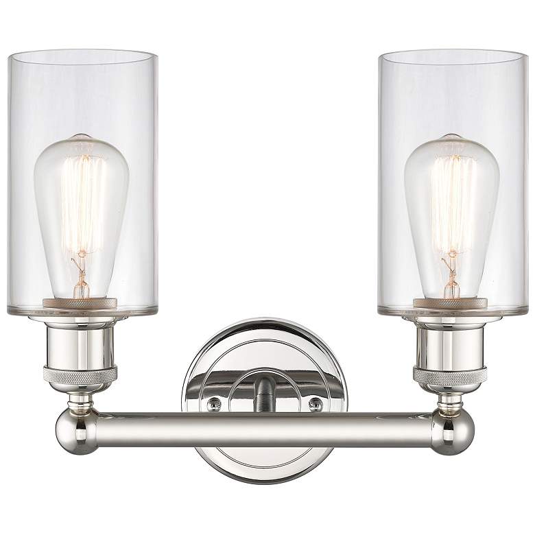 Image 2 Clymer 12.88"W 2 Light Polished Nickel Bath Vanity Light With Clear Sh more views
