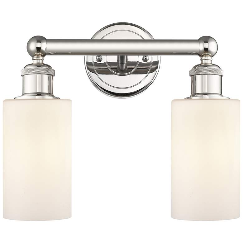 Image 1 Clymer 12.88"W 2 Light Polished Nickel Bath Vanity Light With White Sh