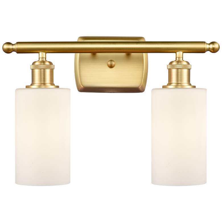 Image 1 Clymer 12"H Satin Gold 2-Light Wall Sconce w/ White Glass