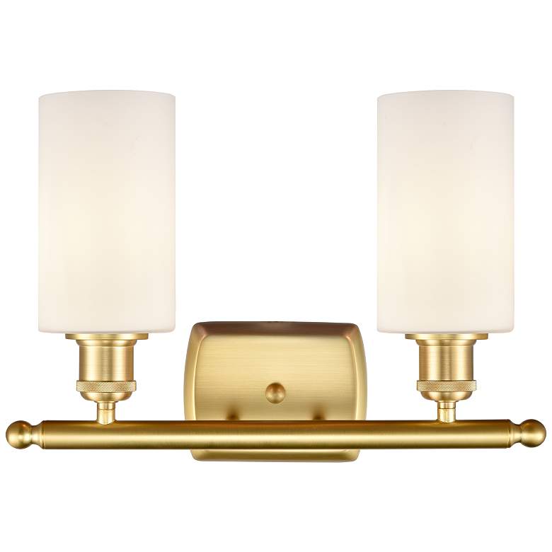 Image 2 Clymer 12"H Satin Gold 2-Light Wall Sconce w/ White Glass more views