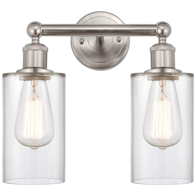 Image 1 Clymer 13" 2-Light Brushed Satin Nickel Bath Light w/ Clear Shade