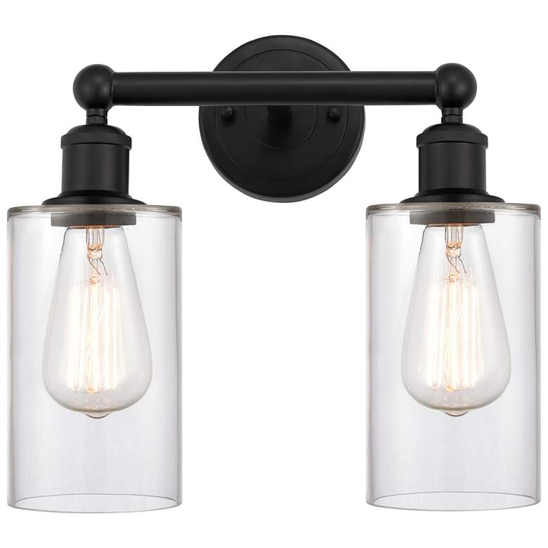 Image 1 Clymer 13" 2-Light Matte Black Bath Light w/ Clear Shade