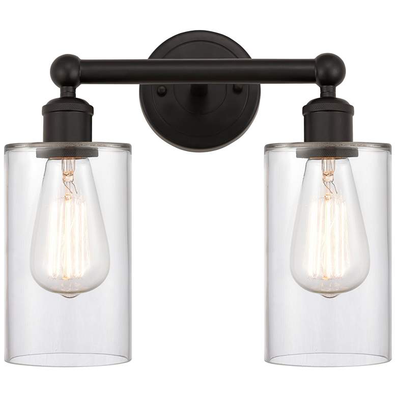 Image 1 Clymer 13" 2-Light Oil Rubbed Bronze Bath Light w/ Clear Shade