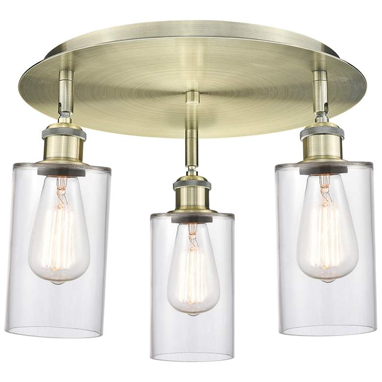 Image 1 Clymer 15.63" Wide 3 Light Antique Brass Flush Mount With Clear Glass