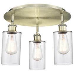 Clymer 15.63" Wide 3 Light Antique Brass Flush Mount With Clear Glass
