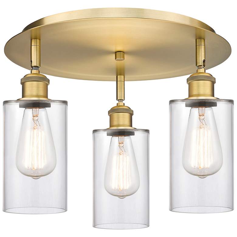 Image 1 Clymer 15.63" Wide 3 Light Brushed Brass Flush Mount With Clear Glass