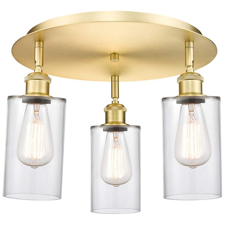 Image 1 Clymer 15.63" Wide 3 Light Satin Gold Flush Mount With Clear Glass Sha