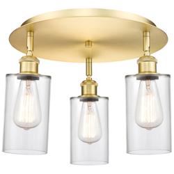 Clymer 15.63&quot; Wide 3 Light Satin Gold Flush Mount With Clear Glass Sha