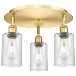 Clymer 15.63&quot; Wide 3 Light Satin Gold Flush Mount With Seedy Glass Sha