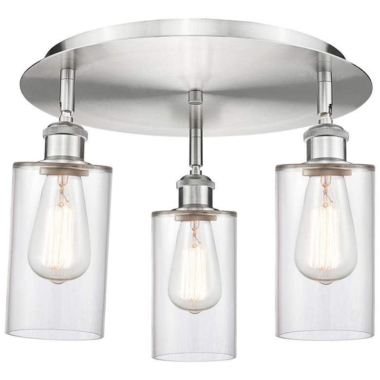 Image 1 Clymer 15.63" Wide 3 Light Satin Nickel Flush Mount With Clear Glass S