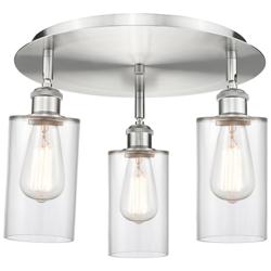 Clymer 15.63&quot; Wide 3 Light Satin Nickel Flush Mount With Clear Glass S