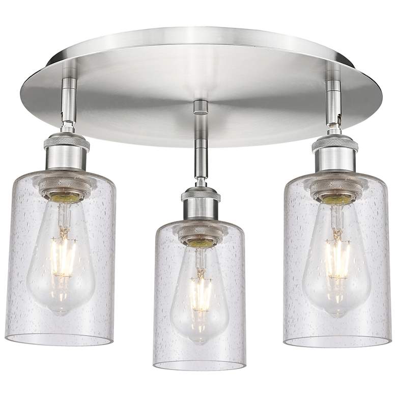 Image 1 Clymer 15.63 inch Wide 3 Light Satin Nickel Flush Mount With Seedy Glass S