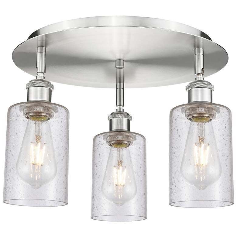 Image 1 Clymer 15.63" Wide 3 Light Satin Nickel Flush Mount With Seedy Glass S