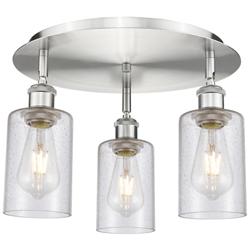Clymer 15.63&quot; Wide 3 Light Satin Nickel Flush Mount With Seedy Glass S