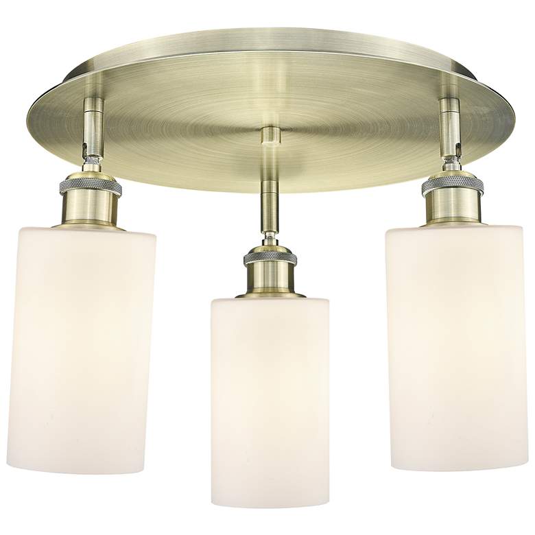 Image 1 Clymer 15.63"W 3 Light Antique Brass Flush Mount w/ Matte White Glass