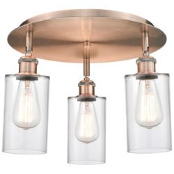 Clymer 15.63&quot;W 3 Light Antique Copper Flush Mount With Clear Glass Sha
