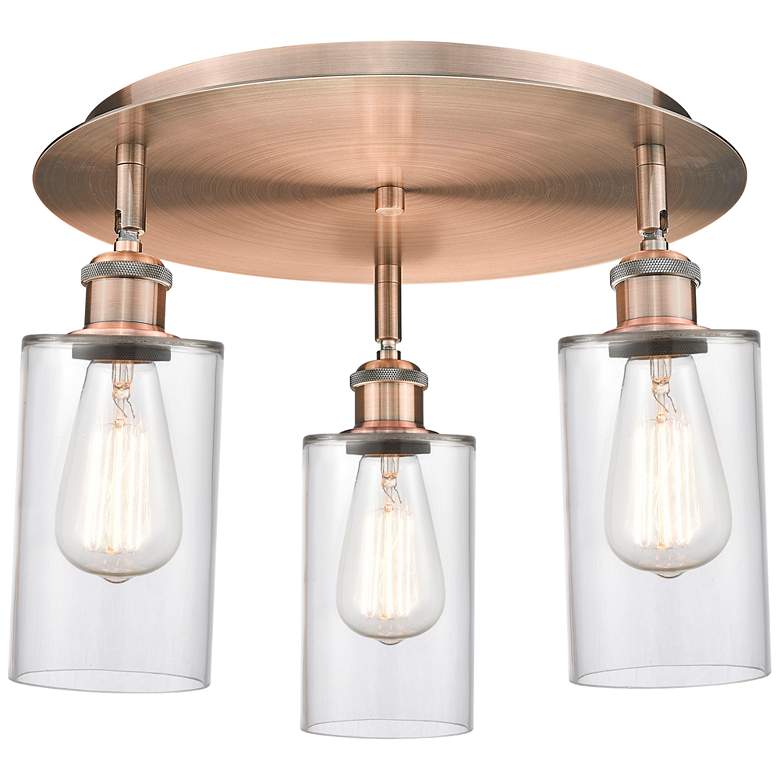 Image 1 Clymer 15.63"W 3 Light Antique Copper Flush Mount With Clear Glass Sha