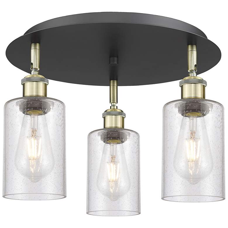 Image 1 Clymer 15.63"W 3 Light Black Antique Brass Flush Mount w/ Seedy Glass