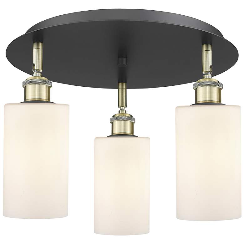 Image 1 Clymer 15.63"W 3 Light Black Antique Brass Flush Mount w/ White Shade