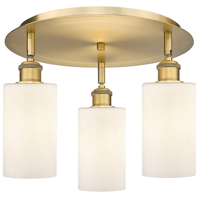Image 1 Clymer 15.63"W 3 Light Brushed Brass Flush Mount w/ Matte White Glass